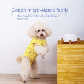 Little dog striped belly protection clothes Teddy Bomei Keji fighting cattle dog spring and summer clothing pet small dog thin clothes (Color: Striped Belly Protector Yellow, size: 50)