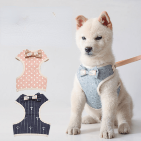 Pet leash Bowknot pet chest strap vest cat dog leash (Specifications (Length * Width): M, Color: Pink Dot)