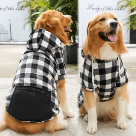1pc Black Plaid Zip Pocket Pet Sweatshirt; Dog Clothes For Puppy And Cat; Pet Apparel (Color: Black, size: Xs)
