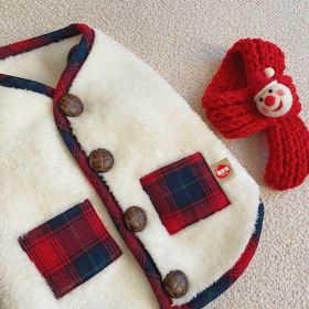 Small and medium dog plush coat; warm and soft dog coat; with scarf; chrismas pet clothing (Colour: White [With Scarf], size: Xl)