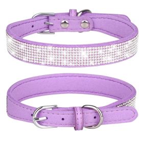 Pet Collar Shiny Artificial Rhinestone Dog Collar For Puppy And Cat; Microfiber Cat Collar (Color: Light Purple, size: Xs)