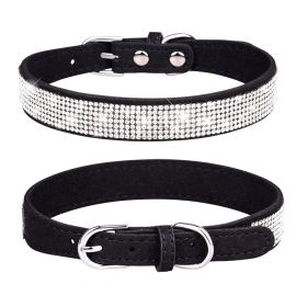 Pet Collar Shiny Artificial Rhinestone Dog Collar For Puppy And Cat; Microfiber Cat Collar (Color: Black, size: Xs)