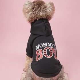 Pet Hoodie For Small & Medium Dogs; "Mommy's Boy" Pattern Dog Hoodie; Winter Pet Apparel (Color: Black, size: Xs)
