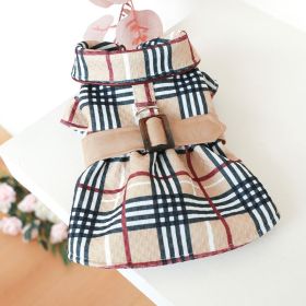 Pet Dress; Plaid Dog Dress With Belt; Winter Cat Dress Pet Clothes For Small Medium Dogs & Cats (Color: Dark Khaki, size: Xs)