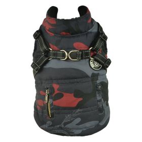 Camouflage Red Pattern Reflective Chest Harness With Traction Buckle Zipper Pet Cotton Clothes (Color: Red, size: Xxl)