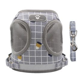 Dog Harnesses and dog leash set; New Pet Towing Rope Vest Dog Chest Strap Breathable Reflective Small Dog Towing Rope Pet Supplies (Specification (L * W): Xs, Colour: Grey Lattice)