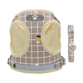 Dog Harnesses and dog leash set; New Pet Towing Rope Vest Dog Chest Strap Breathable Reflective Small Dog Towing Rope Pet Supplies (Specification (L * W): M, Colour: Khaki Lattice)