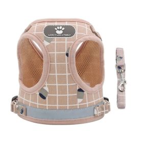 Dog Harnesses and dog leash set; New Pet Towing Rope Vest Dog Chest Strap Breathable Reflective Small Dog Towing Rope Pet Supplies (Specification (L * W): M, Colour: Powder Lattice)