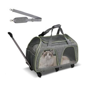 Pet Rolling Carrier With Wheels Pet Travel Carrier Transport (Color: Grey, Type: Pet Entertainment)